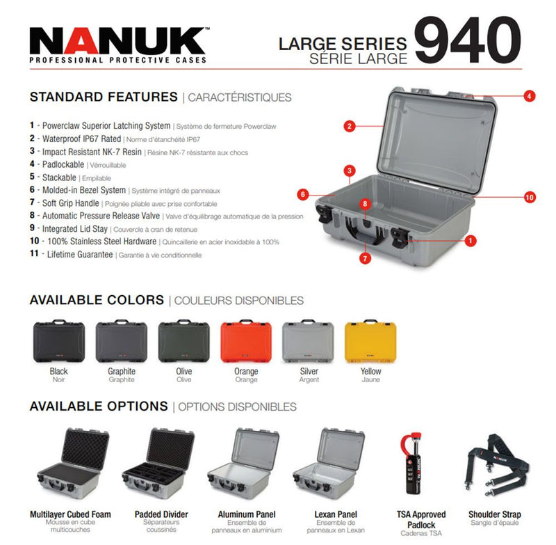 Nanuk 940 Case with Cubed Foam 4 Parts (Graphite)