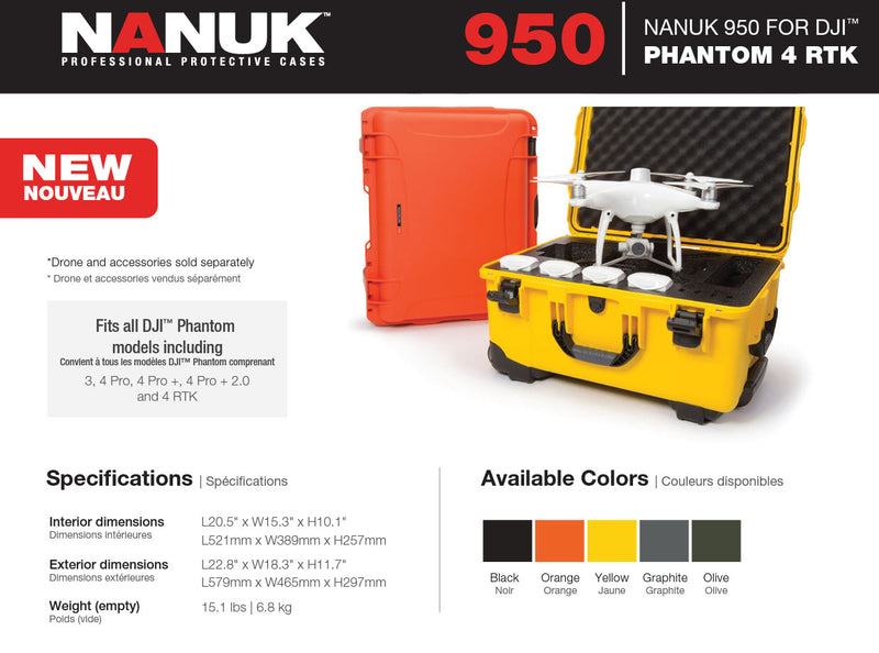 Nanuk 950 Case for DJI Phantom 4 RTK / Phantom Series (Orange)