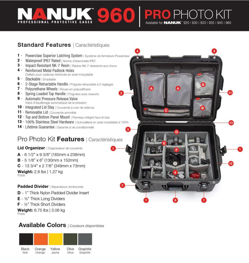 Nanuk 960 Case with Lid Organiser and Padded Divider (Graphite)