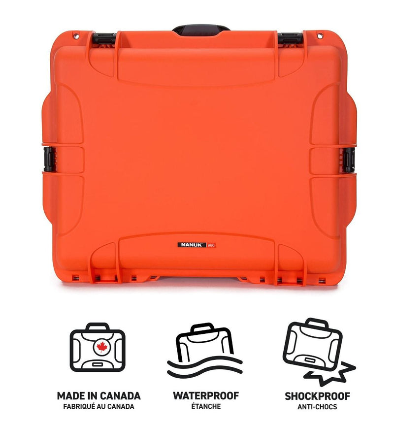 Nanuk 960 Case with Lid Organiser and Padded Divider (Orange)