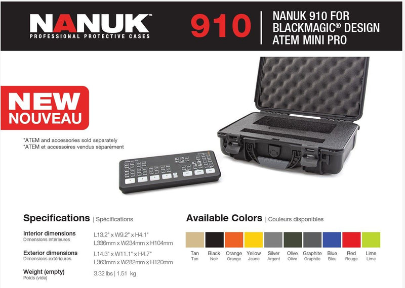 Nanuk 910 Case for Blackmagic Design ATEM Mini Pro (Black)