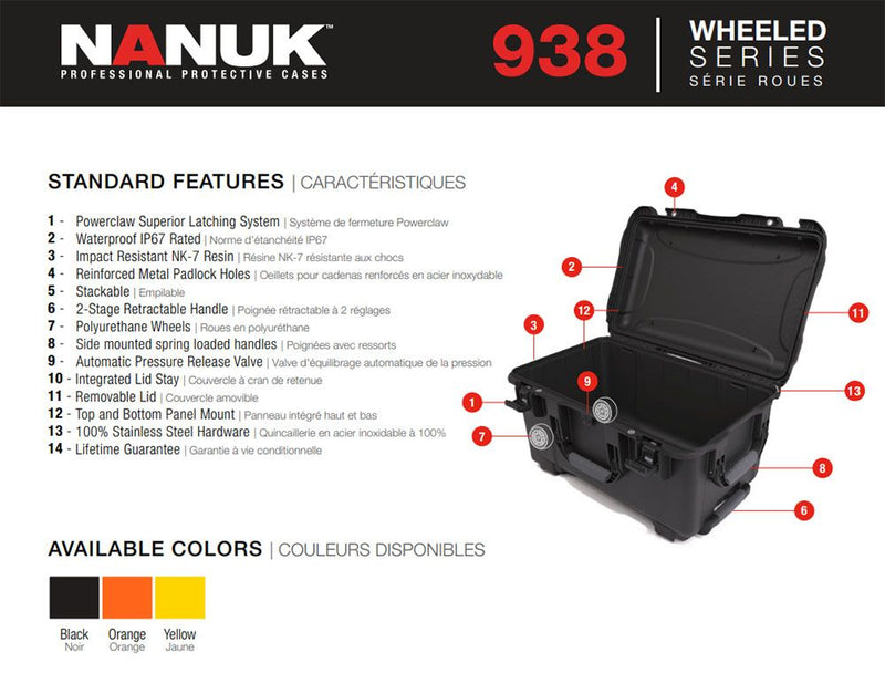 Nanuk 938 Case with Cubed Foam 6 Parts (Yellow)