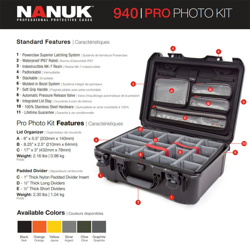 Nanuk 940 Pro Photo Case with Lid Organiser and Padded Divider (Graphite)