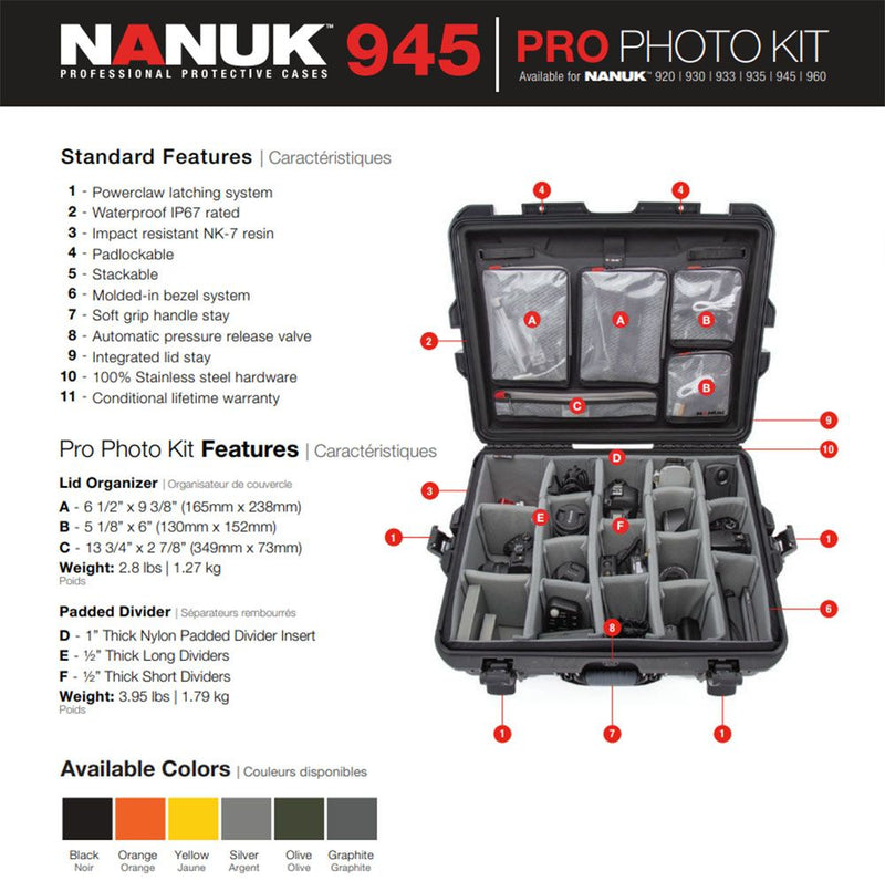 Nanuk 945 Pro Photo Case with Lid Organiser and Padded Divider (Yellow)