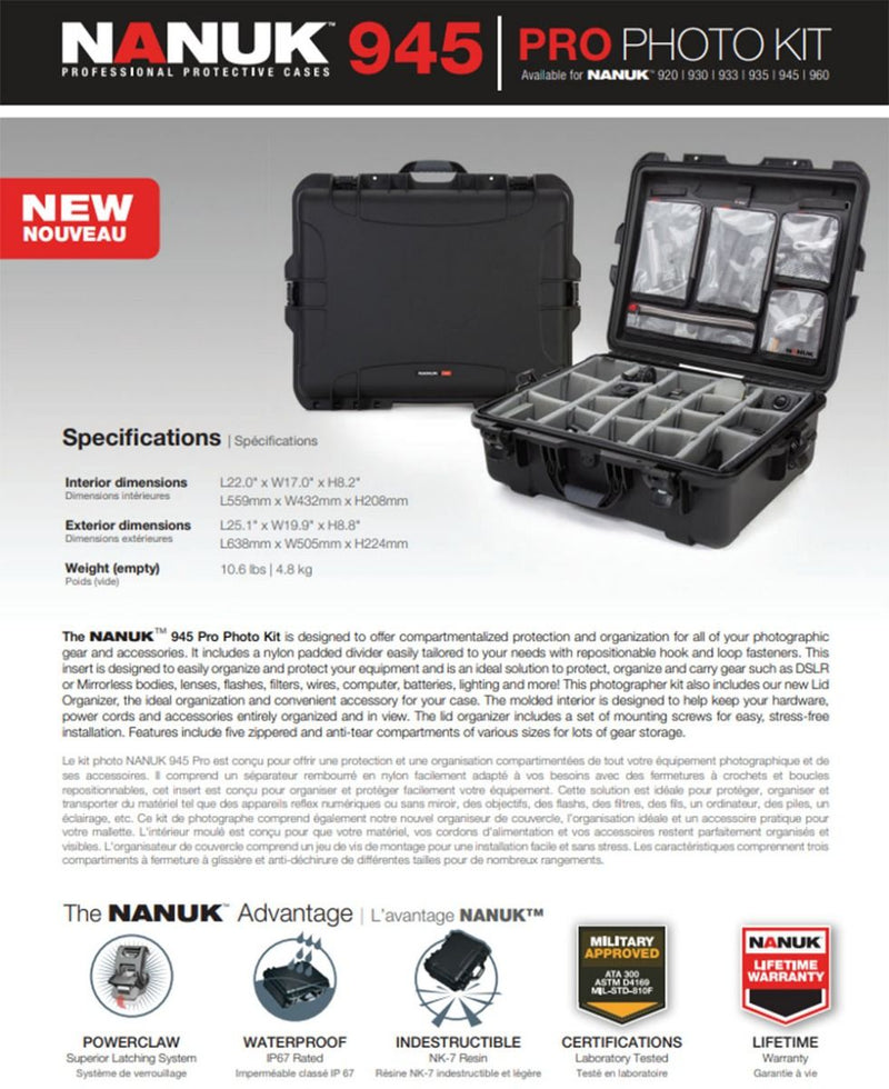 Nanuk 945 Pro Photo Case with Lid Organiser and Padded Divider (Graphite)