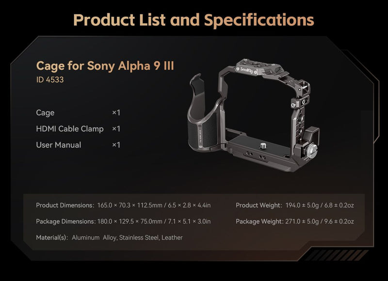 SmallRig Cage for Sony Alpha 9 III 4533