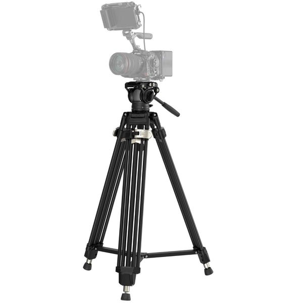 SmallRig FreeBlazer Heavy-Duty Aluminum Alloy Tripod Kit AD-80 4163 set up with a video camera, showcasing its robust and adjustable design.