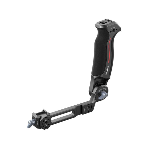 SmallRig Sling Handle 3028C attached to a DJI gimbal, showcasing its ergonomic design and versatile accessory mounting options.