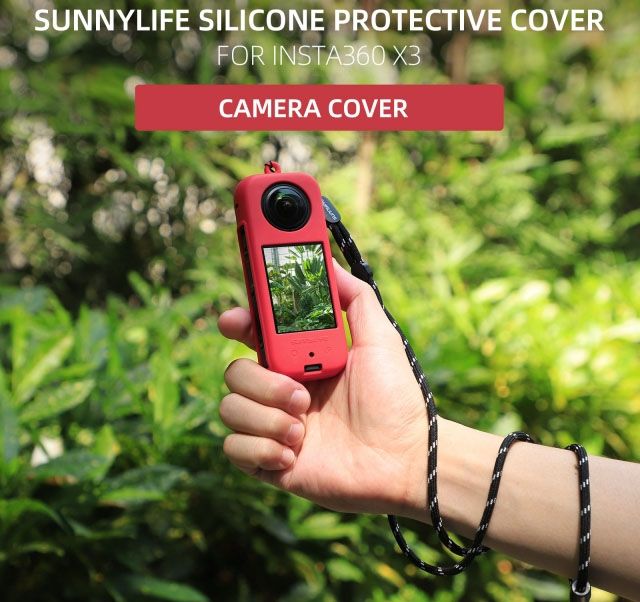 Sunnylife Silicon Protective Cover + Lanyard for Insta360 X3 (Red)