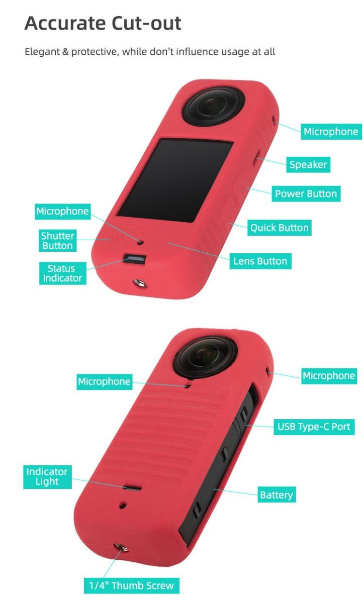 Sunnylife Silicon Protective Cover + Lanyard for Insta360 X3 (Red)