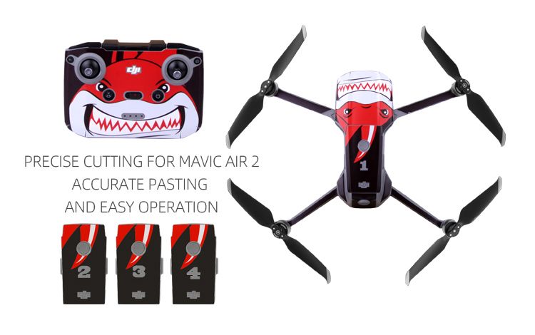 Sunnylife Protective PVC Stickers Skin for Mavic Air 2 (Red Shark)