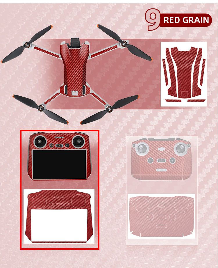 Sunnylife Skin Sticker for Mini 3 (Drone+DJI RC Remote) Red Grain