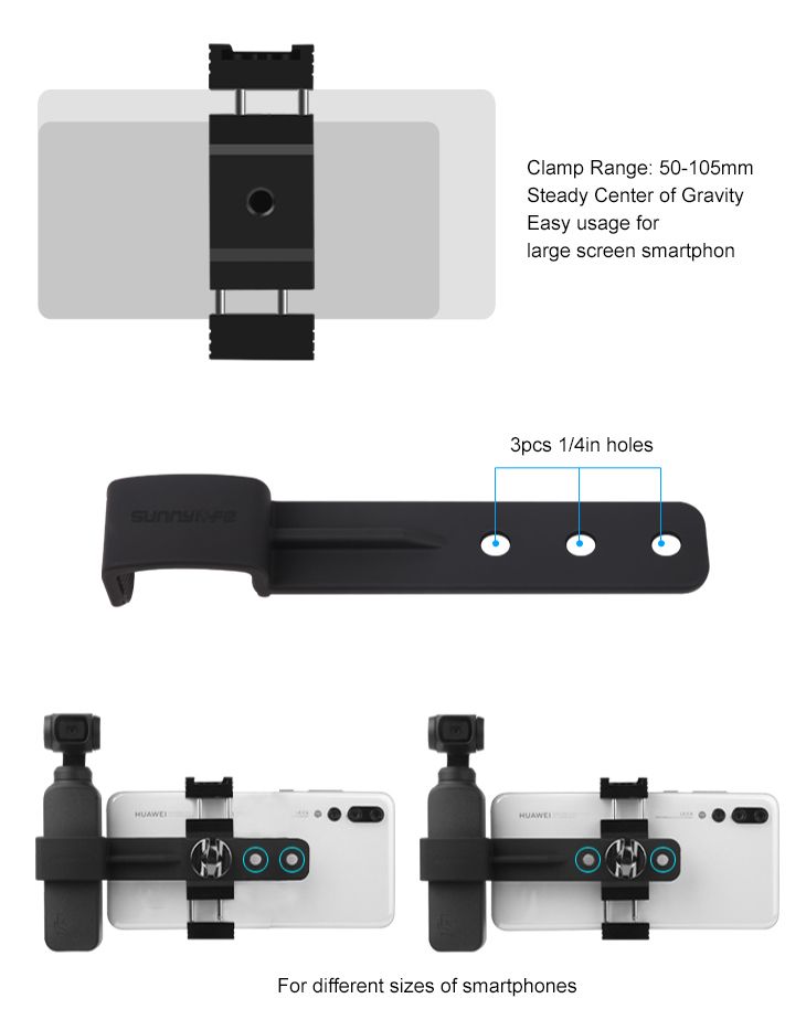 Sunnylife Metal Smartphone Fixing Clamp + Tripod for DJI Pocket 2 / Osmo Pocket