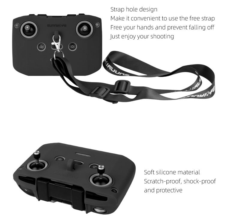 Sunnylife Silicone Protective Cover with Strap for Mini 2 / Mavic Air 2 Remote Controller (Black)