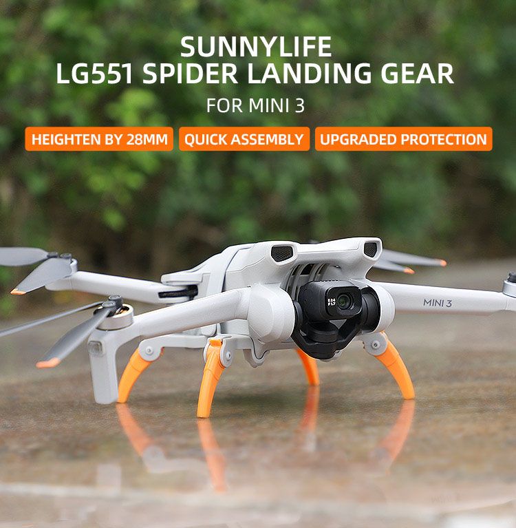 Sunnylife Spider Foldable Landing Gear Extensions for DJI Mini 3 (Orange & Grey)