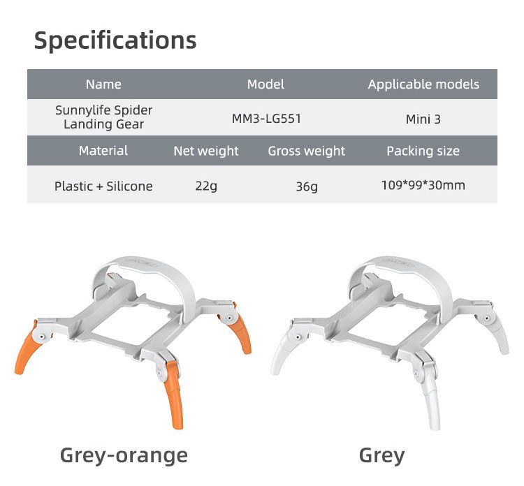 Sunnylife Spider Foldable Landing Gear Extensions for DJI Mini 3 (Orange & Grey)