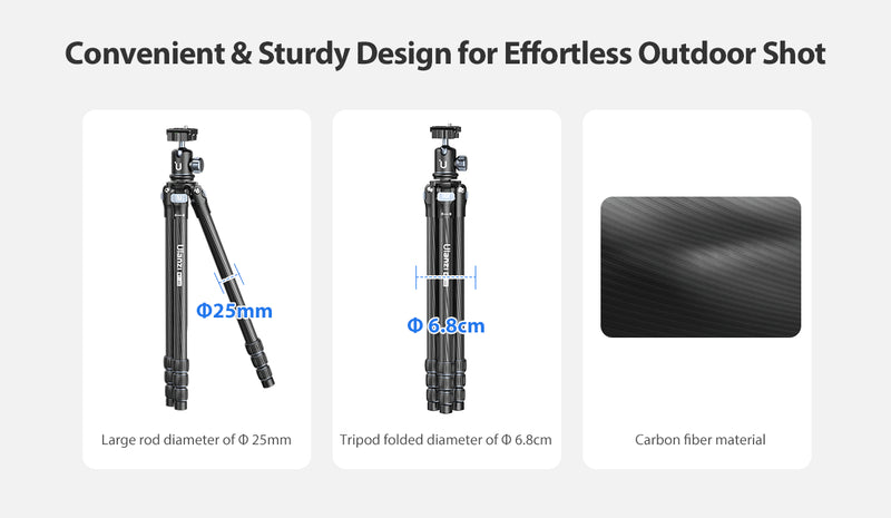 Ulanzi MT-60 Carbon Fiber Portable Travel Tripod 3115