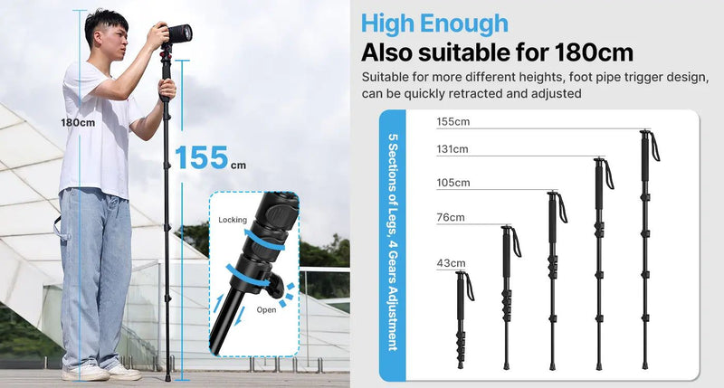 Ulanzi MT-75 61" Portable Aluminium Monopod T049GBB1