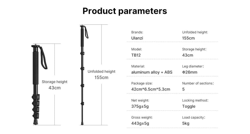 Ulanzi MT-75 61" Portable Aluminium Monopod T049GBB1